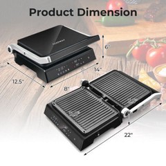 3 in 1 Indoor Electric Panini Press Grill with LED Display-Black – Color: Black
