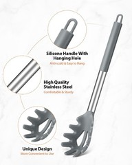 Silicone Spaghetti Spoon & Pasta Tong, Non-Stick Stainless Steel Handle Pasta