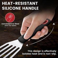 Silicone Fish Spatula, Heat Resistant Silicone Edge for Nonstick Cookware, Fish