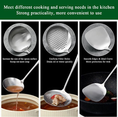 Wok Spatula Set 17″, Heat Resistant Wood Handle Stainless Steel Wok Tools, Ladle