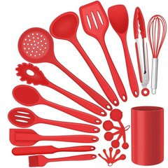 Silicone Kitchen Utensils Set, 23 Pcs Red Cooking Utensils Tools with Holder fo