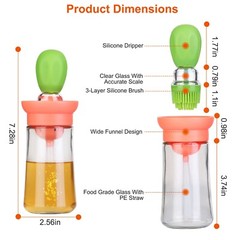 2 In 1 Cooking Oil Dispenser Bottle BBQ Glass Olive with Silicone Brush Dropper