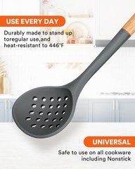 Kitchen Ladle Strainer Large Slotted Spoon Heat Resistant Skimmer Grey Unit