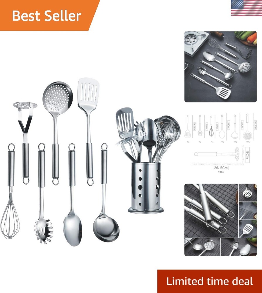 Cooking Utensil Set 8 Piece, Stainless Steel Kitchen Tool Set with Stand,Cook…