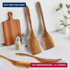 Natural Acacia Wood Spatula Set 2 Pack Non Stick Cooking Kitchen Utensil Tools