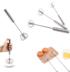 3× Manual Semi Automatic Whisk Egg Beater Mixer Stainless Steel Silver Stirrer