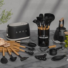 Umite Chef Kitchen Cooking Utensils Set, 33 pcs Non-Stick Silicone xl, Black