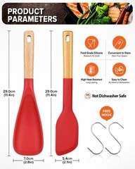 Red Silicone Cooking Spoon Scraper Wood Handle For Nonstick Cookware Unit