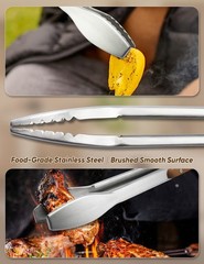 Extra Long 19.5″ BBQ Tongs with Wood Handles, Heavy Duty Stainless Steel