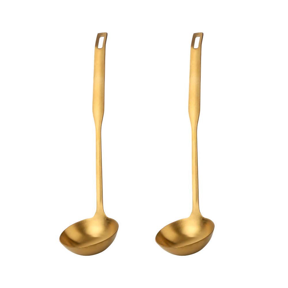 2 Pcs Soup Ladle Spoons Gold Cookware Serving Long Handle Steel Slotted Spoon Co