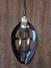 Vintage Slotted Serving Spoon Red Wood Androck United States Of America Stamped
