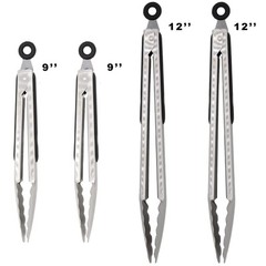 304 STAINLESS STEEL KITCHEN COOKING TONGS 9″ AND 12″ SET OF 4 STURDY GRILLING BA