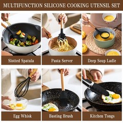 Umite Chef Kitchen Cooking Utensils Set, 33 pcs Non-Stick Silicone xl, Black