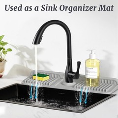 17.7 inch Faucet Mat for Kitchen Sink Splash Guard, 7° Slope Silicone Sink Wa…