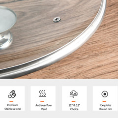 Tempered Glass Lid for Frying Pan Skillets 11″ 12″ Stainless Replacement Cover
