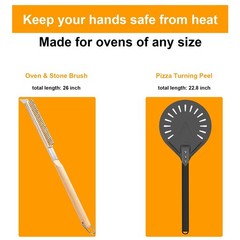 Pizza Oven Accessories Set – Brush, Stone Scraper, 8″ Turning Peel, 12″ Perforat