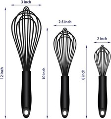 Dishwasher Safe Silicone Whisk, Sealed Waterproof Design Set of 3, Profession…