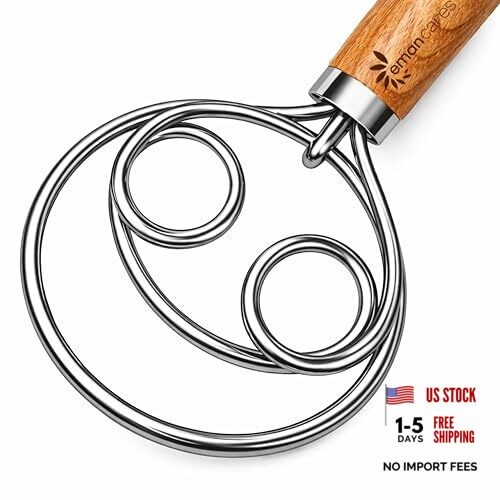 Danish Dough Whisk for Sourdough Bread – Stainless Steel Dutch Bread 2 Eyes 1.0