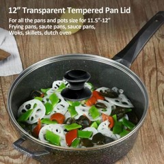 12″ Stainless Glass Lid for Frying Pan Skillets Tempered Replacement Cover