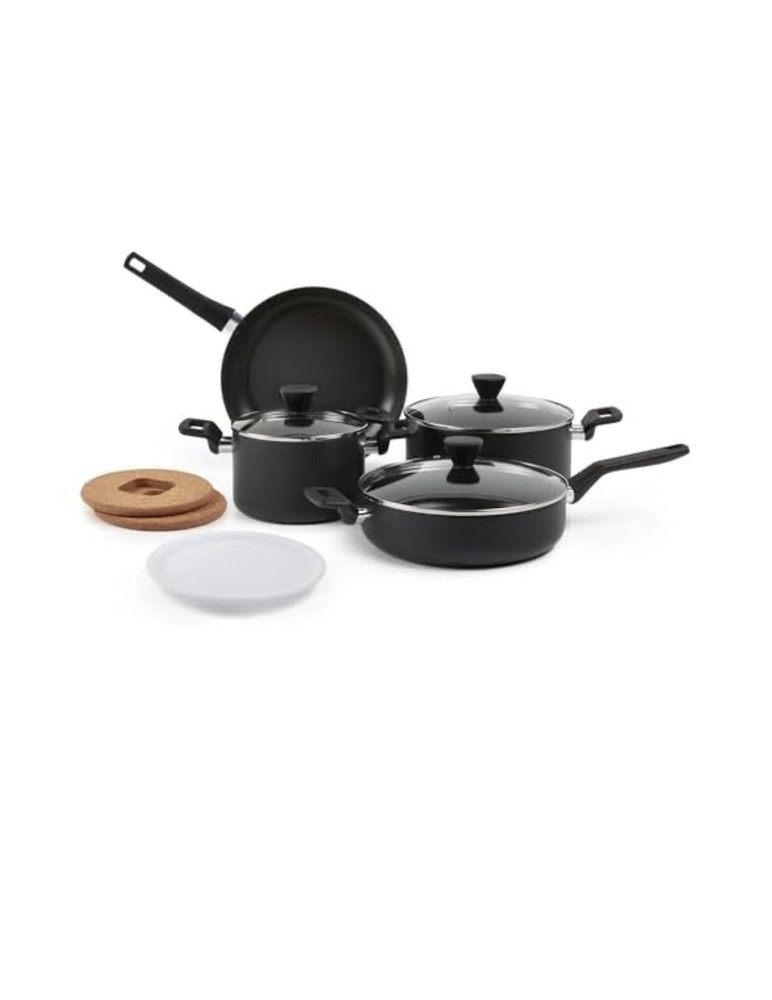 Amazon Basics 10-Piece Hard Anodized Nonstick Stackable Cookware Set Space Saver