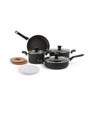 Amazon Basics 10-Piece Hard Anodized Nonstick Stackable Cookware Set Space Saver