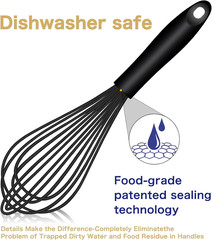 Dishwasher Safe Silicone Whisk, Sealed Waterproof Design Set of 3, Professional