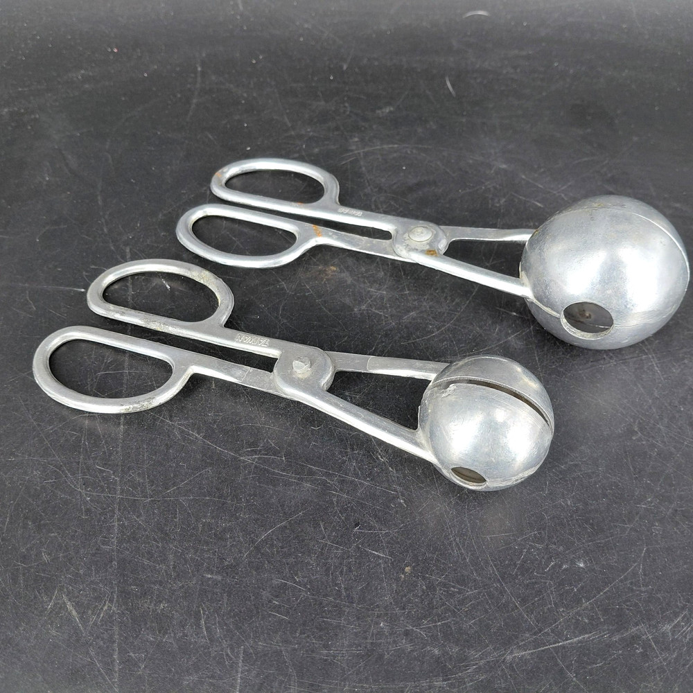 Aluminum Meatball Dumpling Baller Tongs Set 2 Silver Scissor Kitchen Utensil