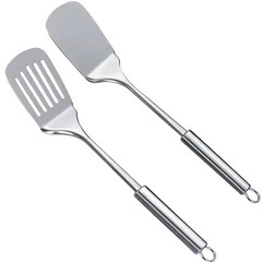 Silver Spatula Set, 13.5-inch Stainless Steel Solid & Slotted Spatula Turner
