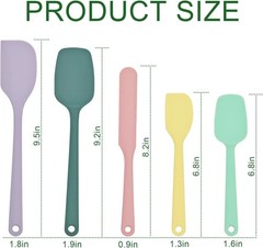 Silicone Spatula Set of 5, Food Grade Rubber Spatulas for Baking, Scraping, High