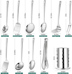 Kitchen Utensils Set, 11Pcs Stainless Steel Cooking Utensils Set with Holder – I
