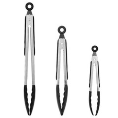3 Pack Stainless Steel Food Cooking Tongs Locking Kitchen Set For BBQ & Grilling