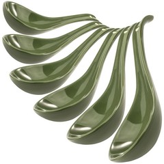Green Ceramic Soup Spoons Set of 6, 6.75 Inch Chinese Ramen Spoons for Pho, C…