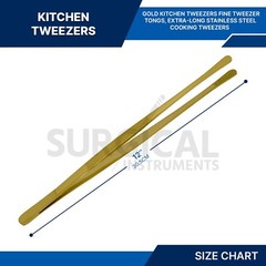 BBQ Kitchen Cooking Tweezers Tongs 12″ Extra-Long Stainless with Round Tip Gold