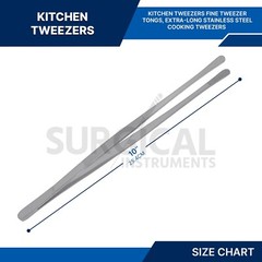 BBQ Kitchen Cooking Tweezers Tongs 10″ Extra-Long with Round Tip German Grade
