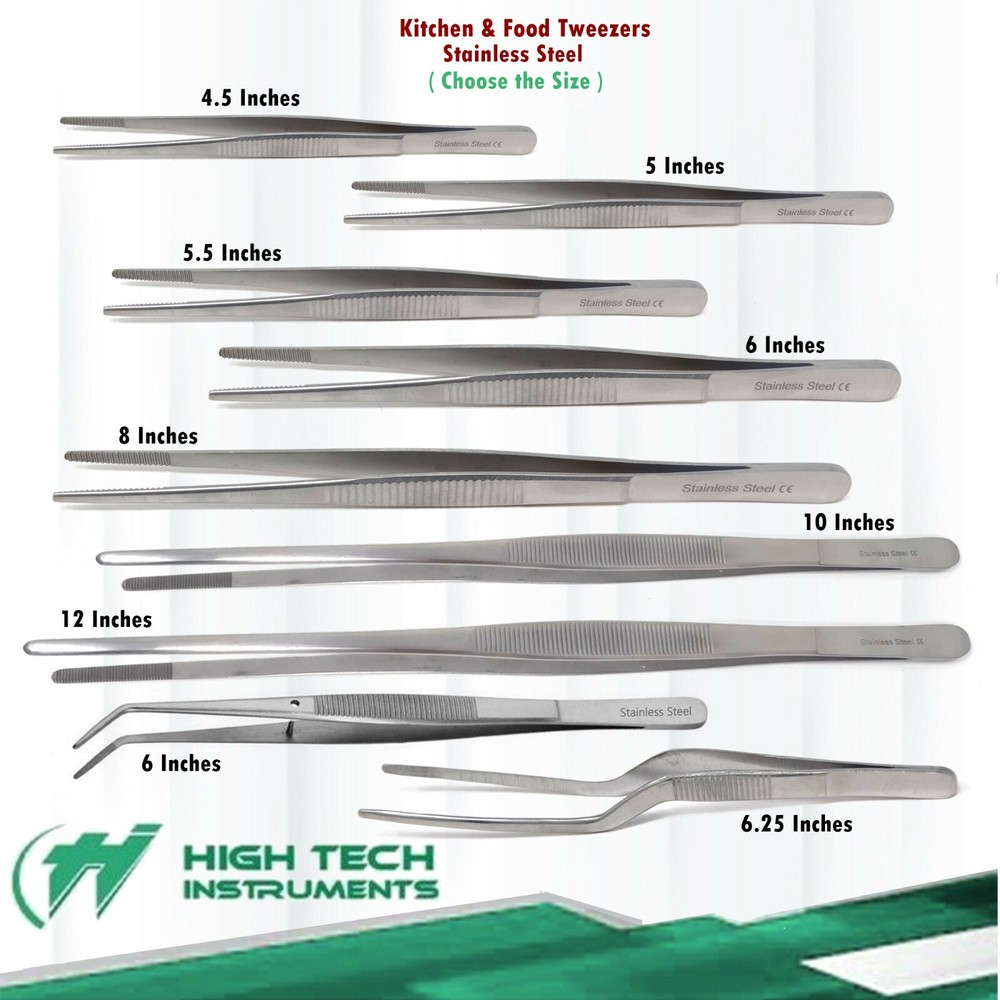 Stainless Steel Tweezers Straight Long Food Tongs Kitchen Chef Serrated Tips