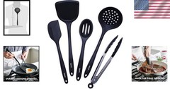 Cooking Utensil Set 5 Piece Silicone Nonstick Tongs Turner Spatula Skimmer Spoon