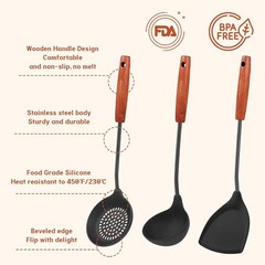 3Pcs Black Silicone Wok Tools Heat Resistant Non Stick Kitchen Utensils