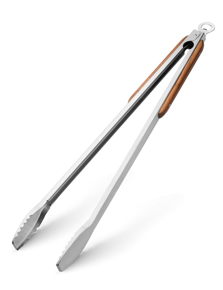 25″ Extra Long BBQ Tongs with Wooden Handle, Heavy Duty Stainless Steel Metal