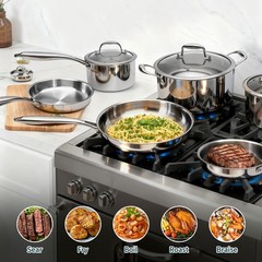 3 Ply Stainless Steel Cookware Set, AIVIKI 10-Pieces 10pcs,