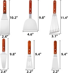 Stainless Steel Spatula Set 6Pc Wood Handle Grill Turner BBQ Flipper