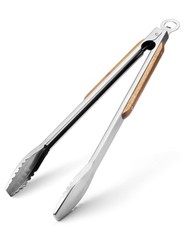 Extra Long 19.5″ BBQ Tongs with Wood Handles, Heavy Duty Stainless Steel