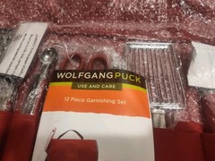 Wolfgang Puck 12-Piece Garnishing Set w/ Roll-Up Case, Gray/Red New Free Ship