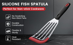 Silicone Fish Spatula, Heat Resistant Silicone Edge for Nonstick Cookware, Fish