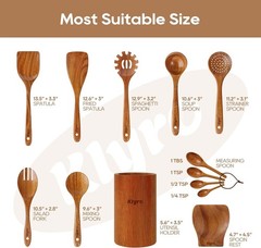 Wooden Cooking Utensils Set Nonstick Spoon Spatula Spreader with Holder 9 Pcs