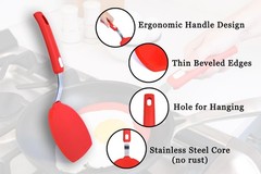 Silicone Pancake Spatula | Wide Beveled Edge Flipper With Stainless Steel Curved