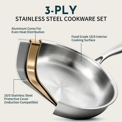 3 Ply Stainless Steel Cookware Set, AIVIKI 10-Pieces 10pcs,