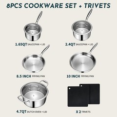 3 Ply Stainless Steel Cookware Set, AIVIKI 10-Pieces 10pcs,