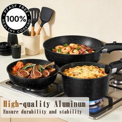 Umite Chef 21Pcs Pots and Pans Set Non Stick, Nonstick Cookware Large, Black