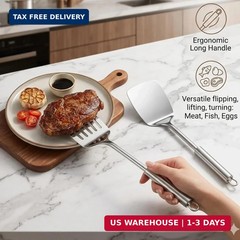 Silver Spatula Set, 13.5-Inch Stainless Steel Solid & Slotted Spatula Turner, US