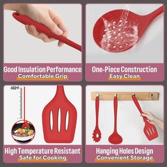 Silicone Kitchen Utensils Set, 23 Pcs Red Cooking Utensils Tools with Holder fo